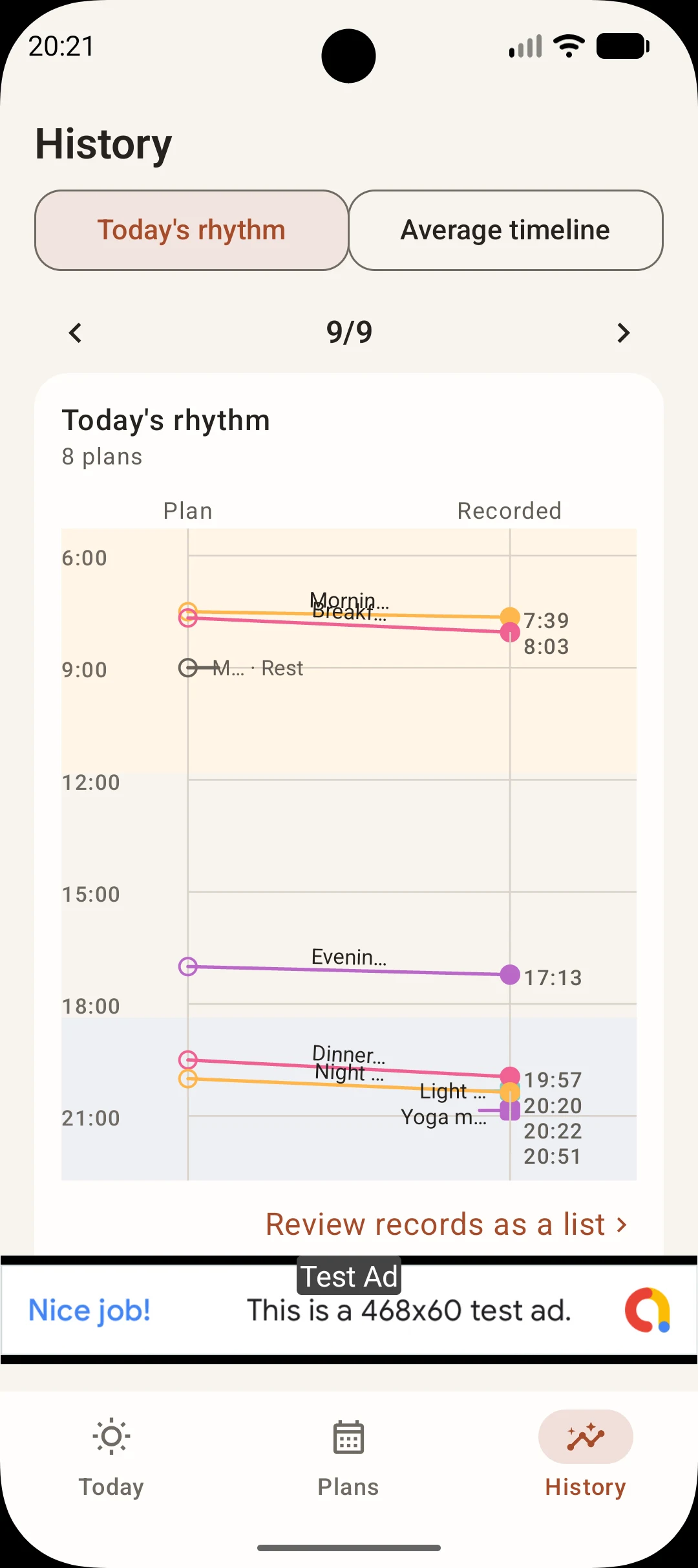 Compare daily plans with records